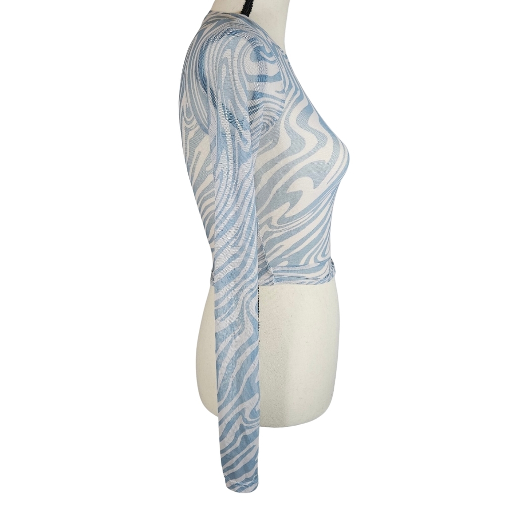 Full Tilt Pschedelic Mesh Top Blue/White Swirl Pattern, XS - Picture 3 of 8